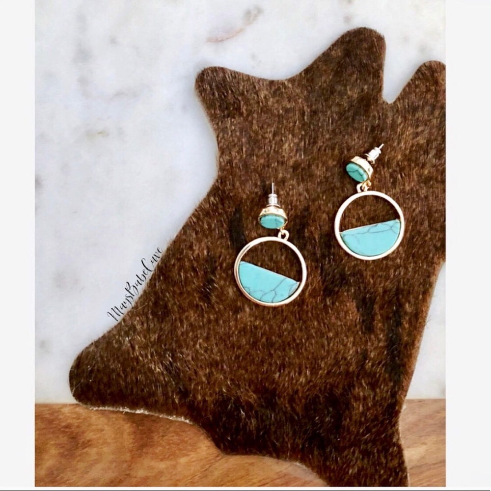 LAST PAIR Boho Acrylic Turquoise Marble Earrings - Picture 3 of 3